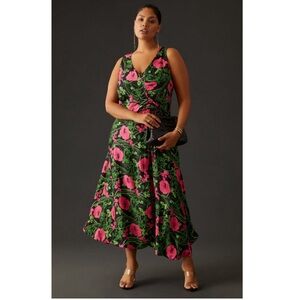 Anthropologie Maeve Floral Ruched Sleeveless A-Line Maxi Dress Occasion Pink 18W